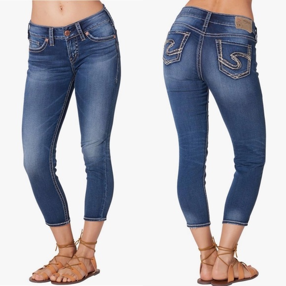 Silver Jeans Denim - Silver Womens Jeans Suki Joga Mid Capri Sz 28 Distressed Blue Thick Stitching